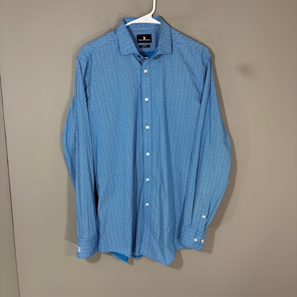 Psycho Bunny Shirt Mens Medium Blue Floral Long Sleeve Button Up Non Iron